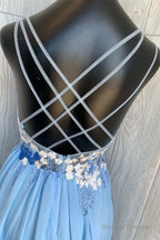 Blue Floral Embroidered A-line Short Homecoming Dresses