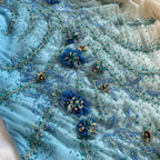 Blue Gorgeous Beautiful Stylish Unique Elegant Exquisite Floral Beading Long Chiffon Ball Gown Evening Dress Party Dress