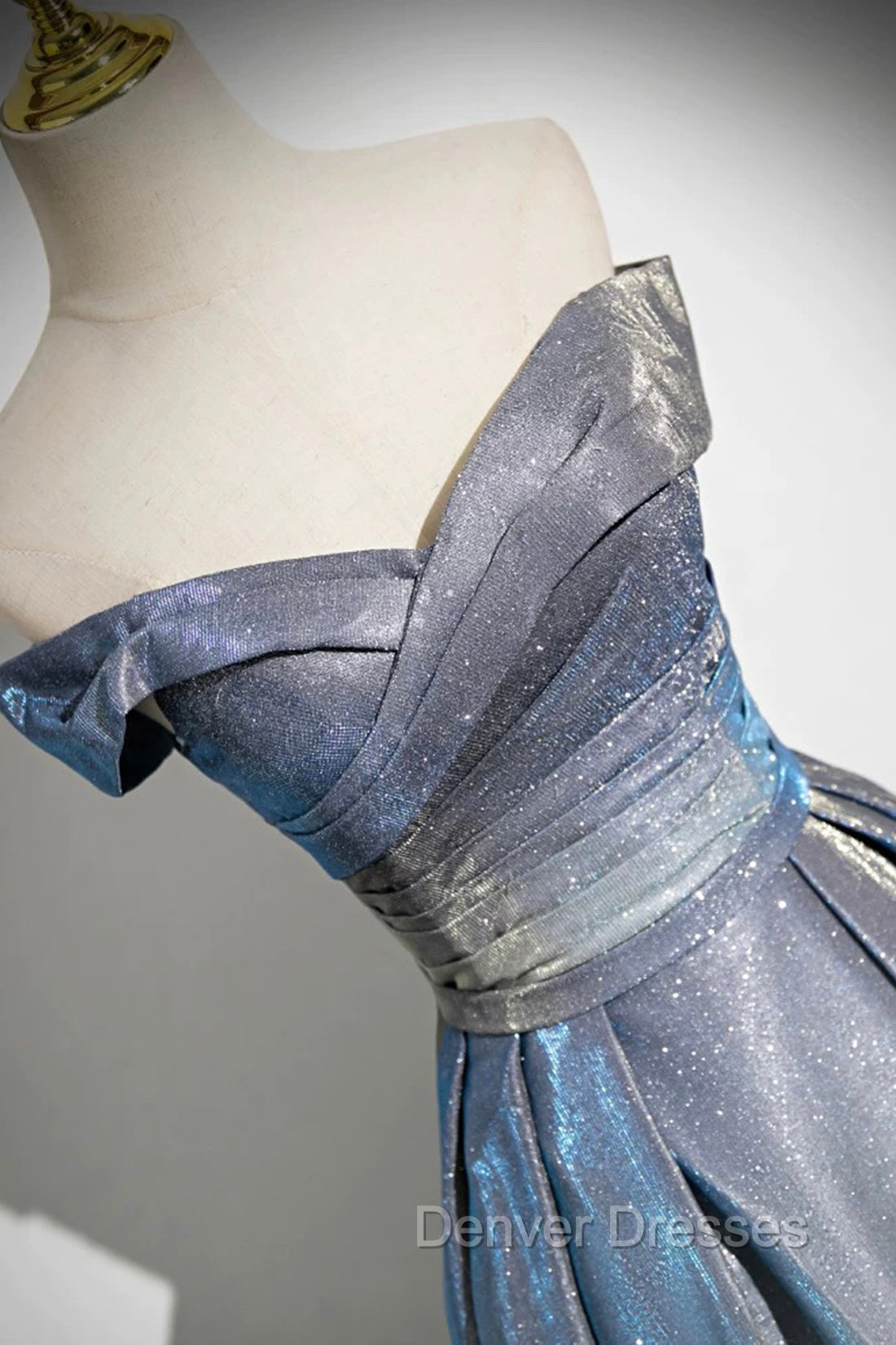 Blue Gradient A-Line Floor Length Prom Dress, Blue Off The Shoulder Evening Party Dress Secondary image
