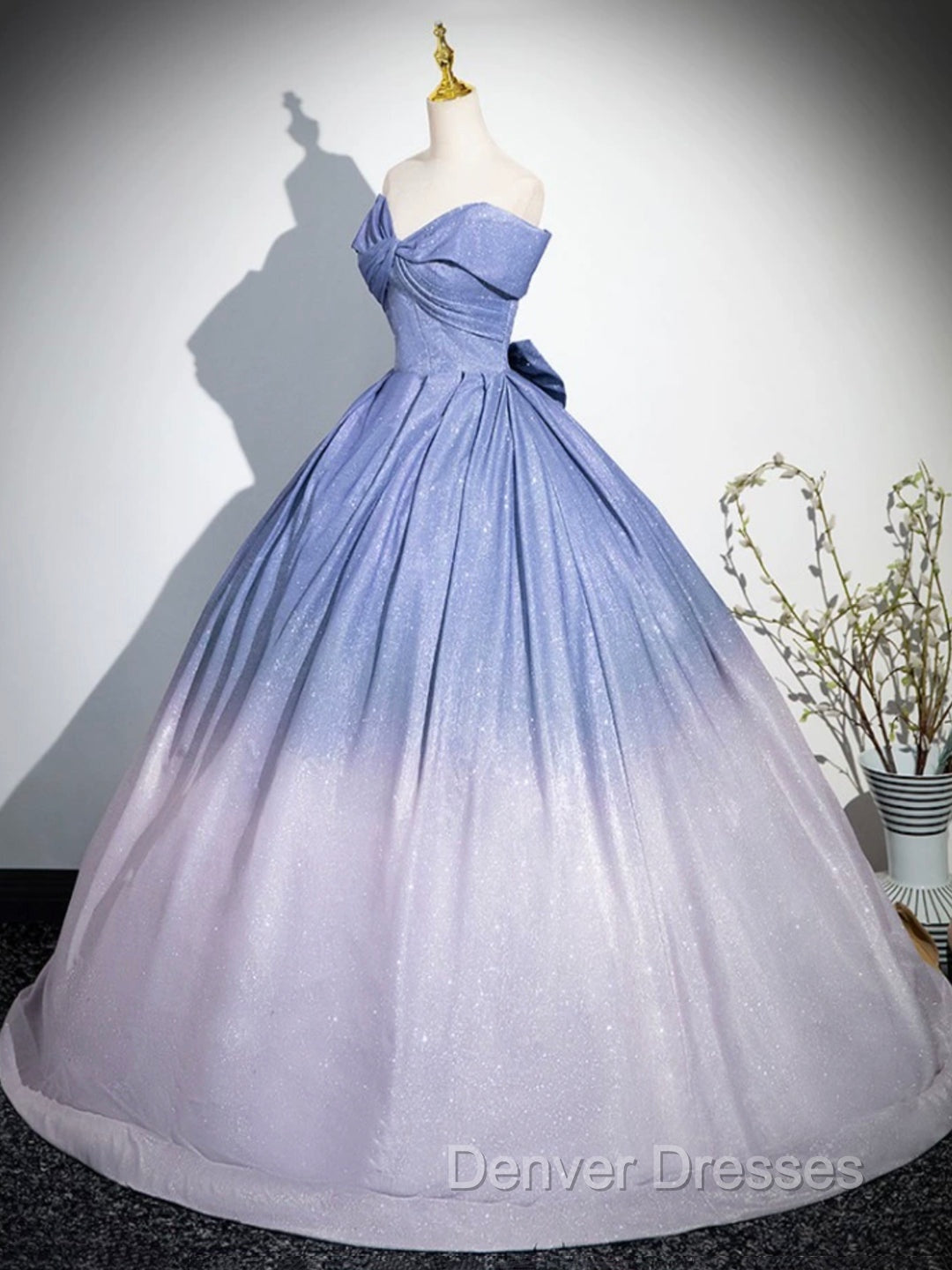 Blue Gradient-Color Glitter Sequins Prom Dress, A-Line Off-The-Shoulder Blue Princess Formal Dress Secondary image