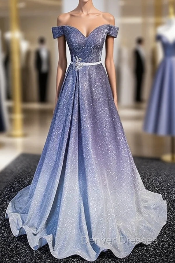 Blue Gradient Off the Shoulder Prom Dress Main image