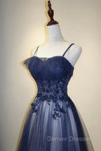 Blue Gradient Straps Tulle Long Party Dress with Lace Blue Junior Prom Dress prom Dress shops
