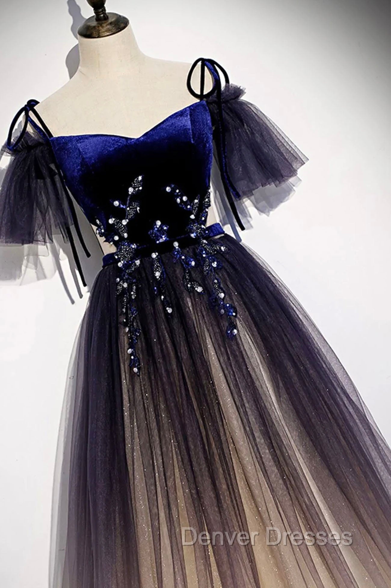 Blue Gradient Tulle Long Formal Dress, Off the Shoulder Evening Graduation Dress Secondary image