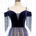 Blue Gradient Tulle Long Party Dress,A-line Off Shoulder Formal Dress