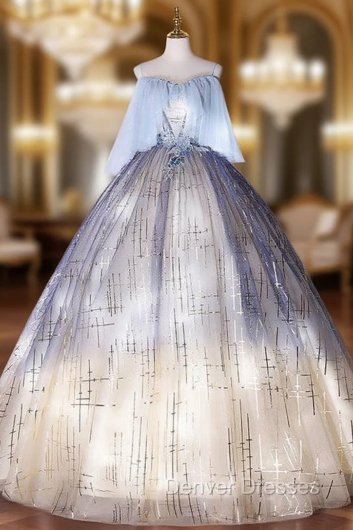 Blue Gradient Tulle Sequins Spaghetti Straps Quinceanera Dress Main image