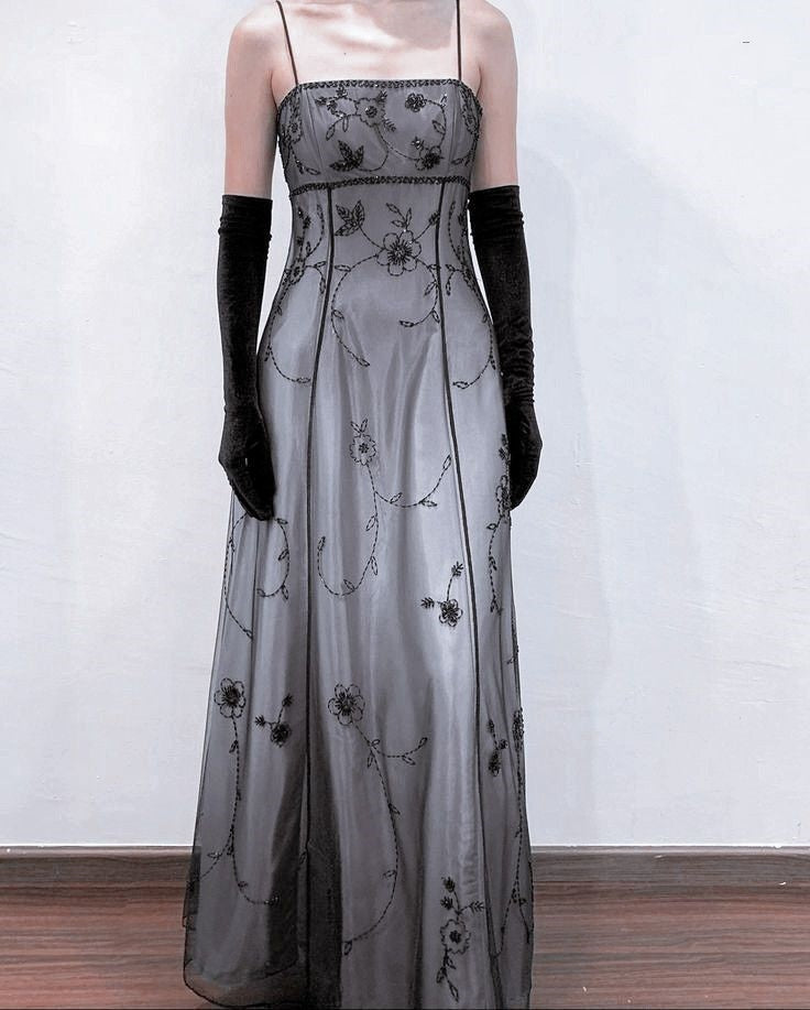grey tulle long dress Blue/Grey Delicate Beaded Long Tulle Elegant Ball Gown Evening Dress F –  Denver Dresses