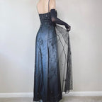 Blue/Grey Delicate Beaded Long Tulle Elegant Ball Gown Evening Dress Formal Birthday Party Dress Prom Dress