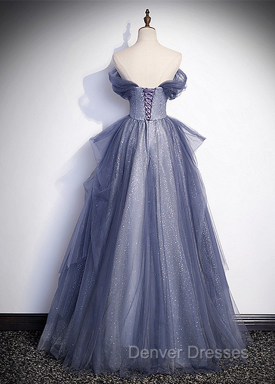 Blue-Grey Long A-line Off Shoulder Party Dress, New A-line Prom Dress Evening Dress Secondary image