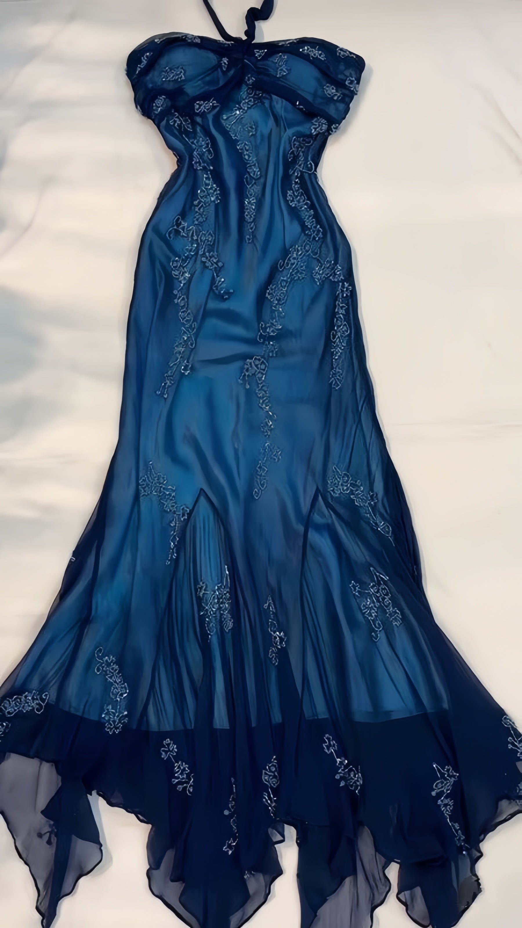 Blue Lace Appliques Chiffon Long Evening Prom Dress Secondary image