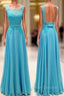 Blue Lace Long Prom Dress, Blue Evening Dress For Teens
