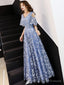 Blue Lace Long Prom Dresses, Blue Formal Party Dress