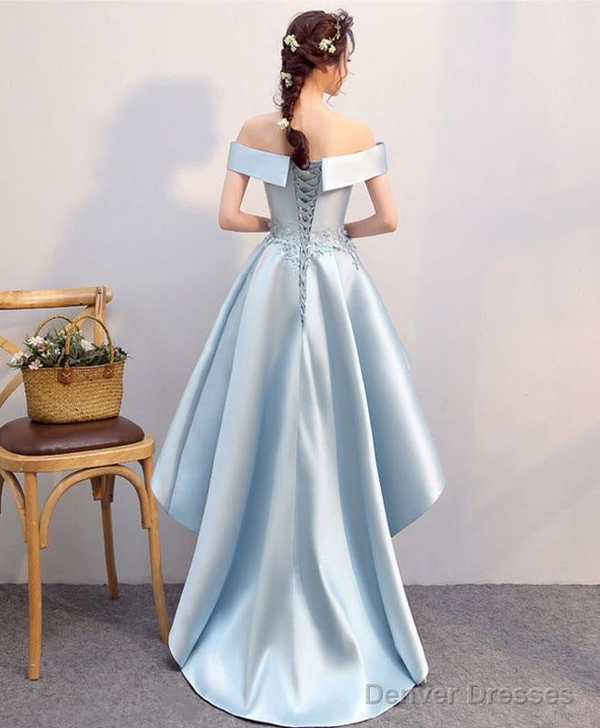 Blue Lace Satin High Low Prom Dress, Blue Homecoming Dress Secondary image