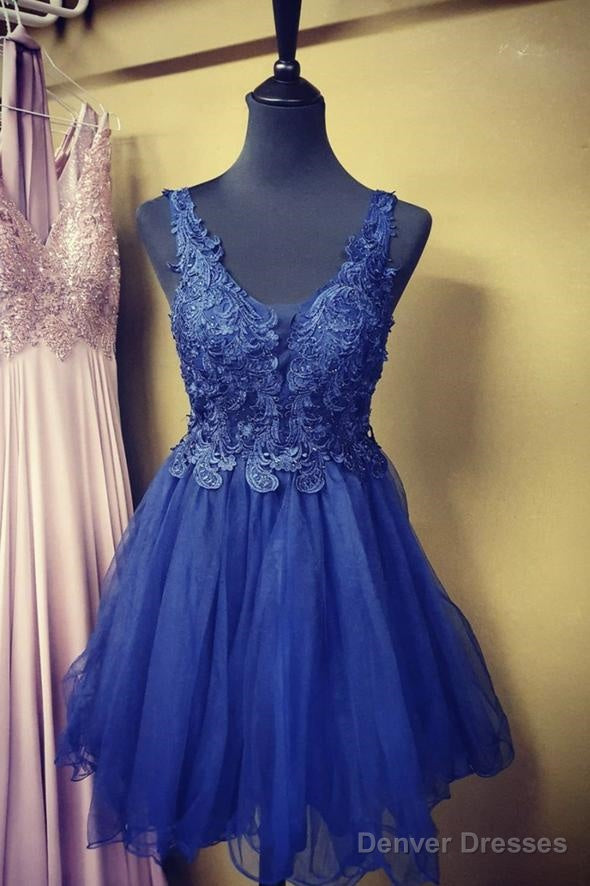 Blue Lace Short A Line Evening Dress Homecoming Dress Main image