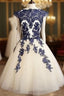 Blue Lace Tulle Short Prom Dress, Homecoming Dress, Bridesmaid Dress