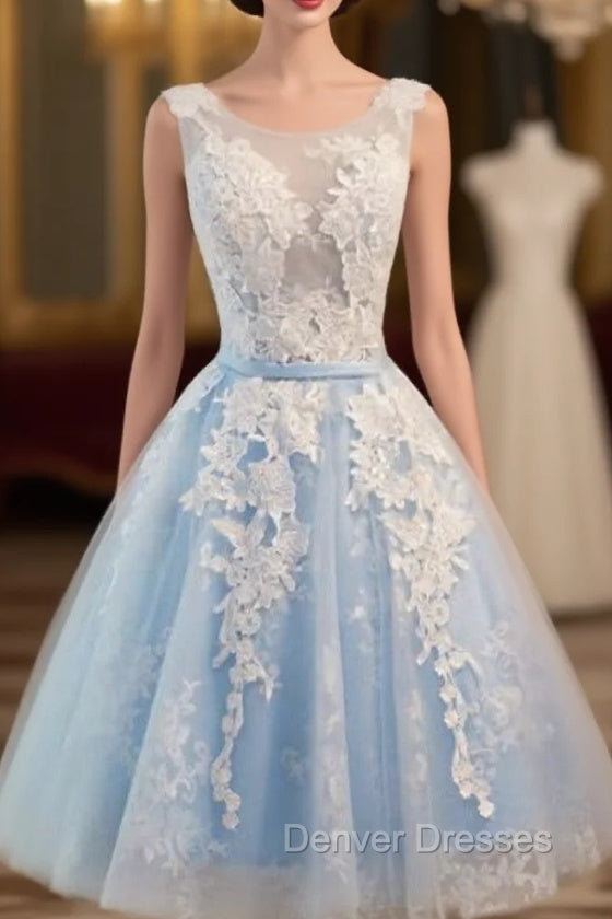Blue Lace V-neck Homecoming Dress Main image