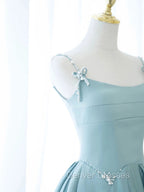 Blue Long Beaded Prom Dress, Long Blue Beaded Formal Evening Dress