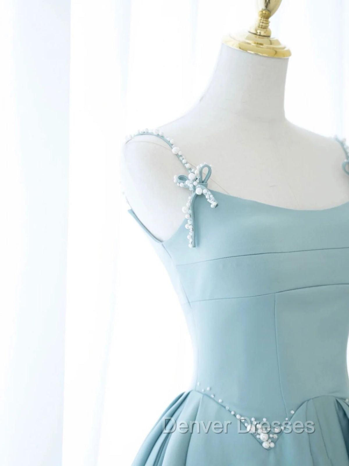 Blue Long Beaded Prom Dress, Long Blue Beaded Formal Evening Dress