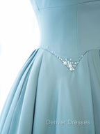Blue Long Beaded Prom Dress, Long Blue Beaded Formal Evening Dress