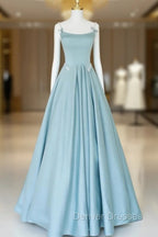 Blue Long Beaded Prom Dress, Long Blue Beaded Formal Evening Dress