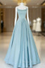 Blue Long Beaded Prom Dress, Long Blue Beaded Formal Evening Dress