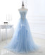 Blue Long Prom Dresses, Aline Sweetheart Neck Blue Formal Graduation Dresses