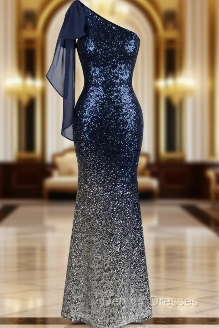 Blue Mermaid One Shoulder Sequins Bridesmaid Dress