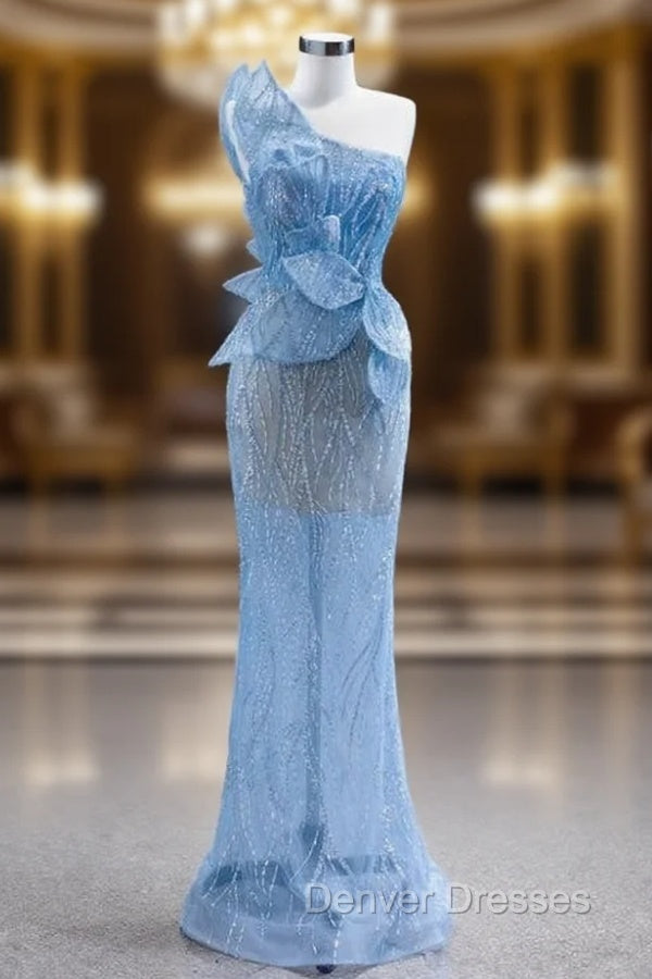 Blue Mermaid One Shoulder Sequins Prom Dress