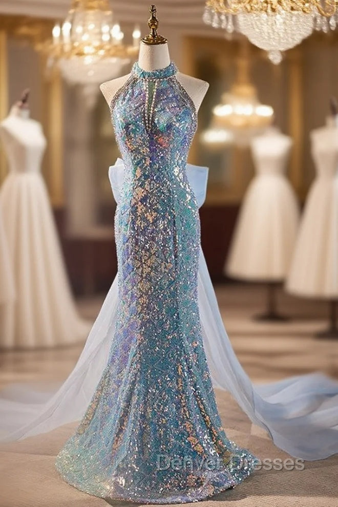 Blue Mermaid Sequins Beading Prom Dress Main image