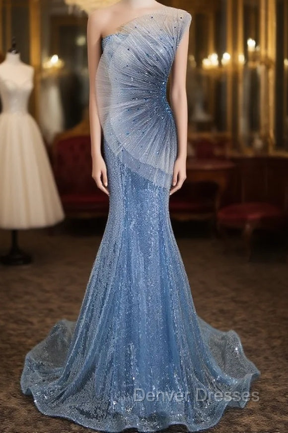 Blue Mermaid Sequins Strapless Prom Dress Main image