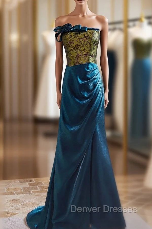 Blue Mermaid Strapless Print Prom Dress
