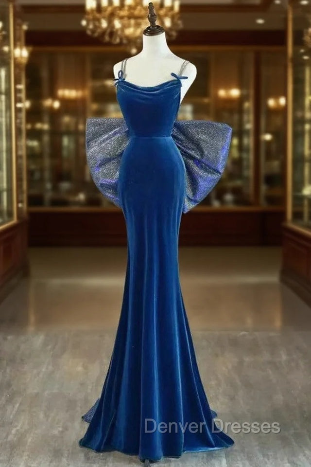 Blue Mermaid Velvet Spaghetti Straps Prom Dress Main image