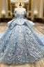 Blue Off Shoulder Ball Gown Prom Dress Sweet 16th Dress