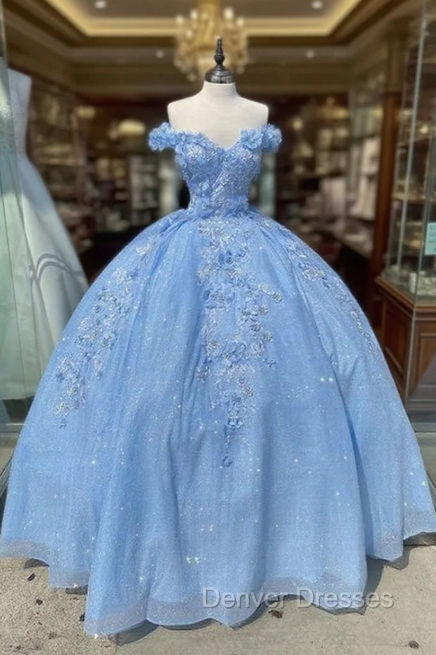 Blue Off The Shoulder Evening Gown, Long Prom Ball Gown Dress Main image