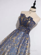 Blue Ombre Long Lace Prom Dress, Blue Long Lace Tulle Formal Evening Dress