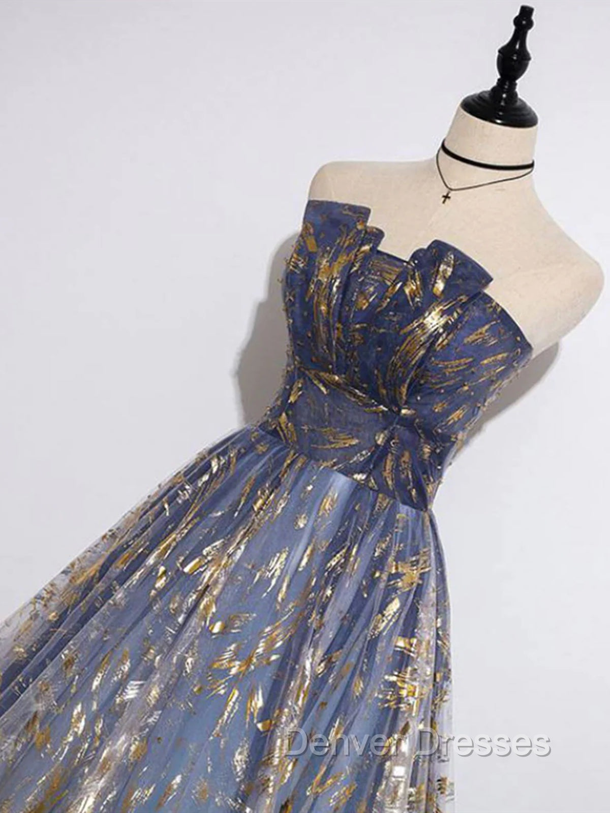 Blue Ombre Long Lace Prom Dress, Blue Long Lace Tulle Formal Evening Dress
