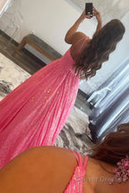 Blue One Shoulder A Line Sequins Prom Dress