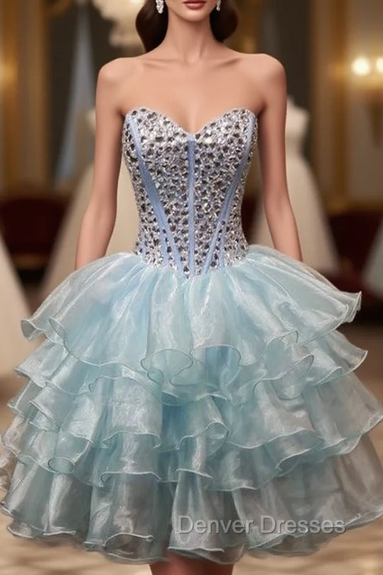 Blue Organza Crystal Homecoming Dress Main image