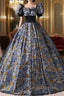 Blue Print Short Sleeve Quinceanera Dress