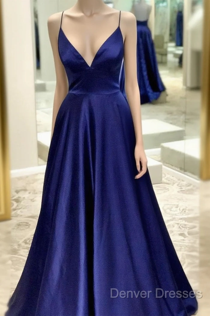 Blue Prom Dress Low Cut , Formal Dress, Evening Dress, Dance Dress, Graduation Party Dress Main image