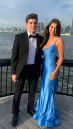 Blue Prom Dress, Mermaid Prom Dress Open Back Evening Dress