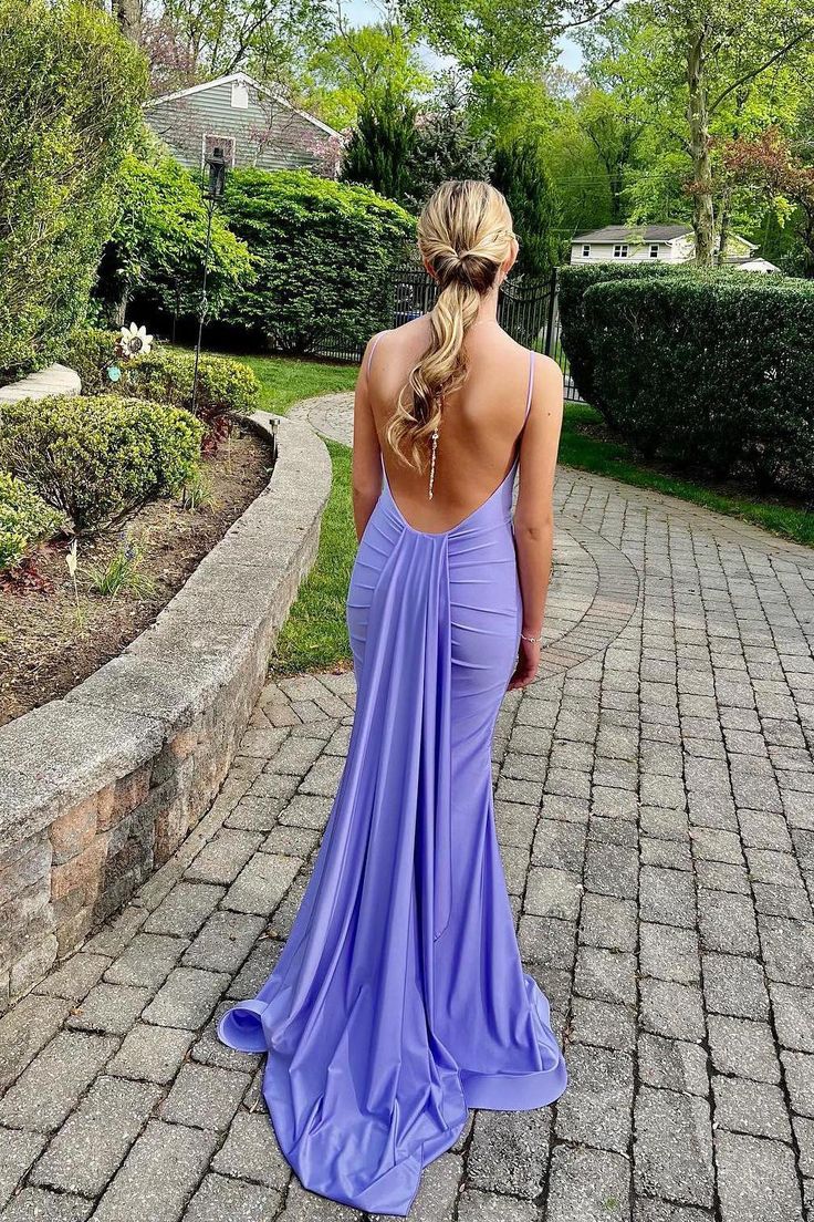 Blue Prom Dress, Mermaid Prom Dress Open Back Evening Dress