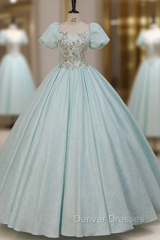 Blue Puff Sleeve Sequins Appliques Quinceanera Dress Main image