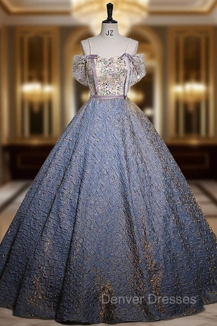 Blue Sapaghetti Straps Sequins Quinceanera Dress Main image