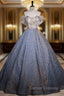Blue Sapaghetti Straps Sequins Quinceanera Dress