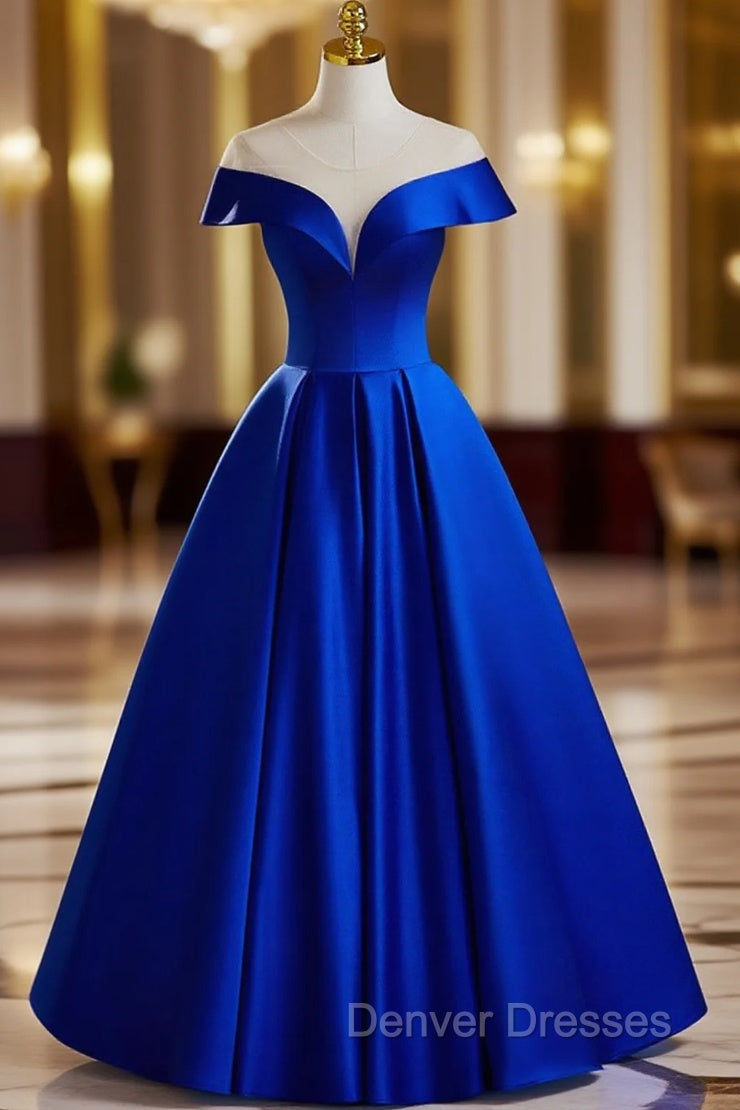 Blue Satin Floor Length Prom Dress, Elegant A-Line Evening Party Dress Main image