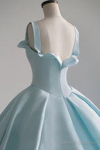Blue Satin Long A-Line Formal Dress, Beautiful Blue Prom Evening Dress