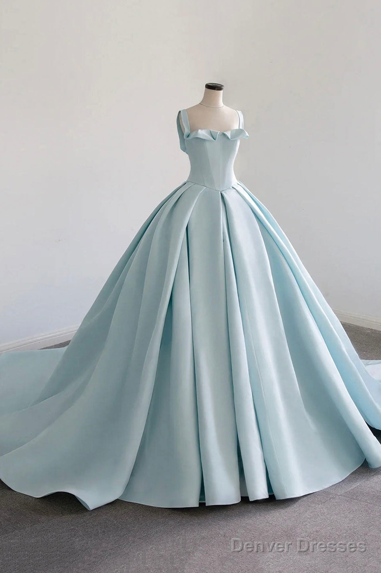 Blue Satin Long A-Line Formal Dress, Beautiful Blue Prom Evening Dress Main image