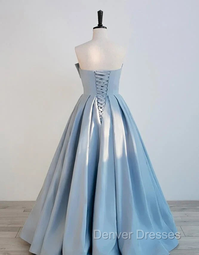 Blue Satin Long A-line Party Dress Prom Dress Blue Floor Length Evening Dress prom Dress shops Secondary image