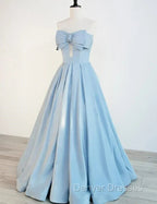 Blue Satin Long A-line Party Dress Prom Dress Blue Floor Length Evening Dress prom Dress shops