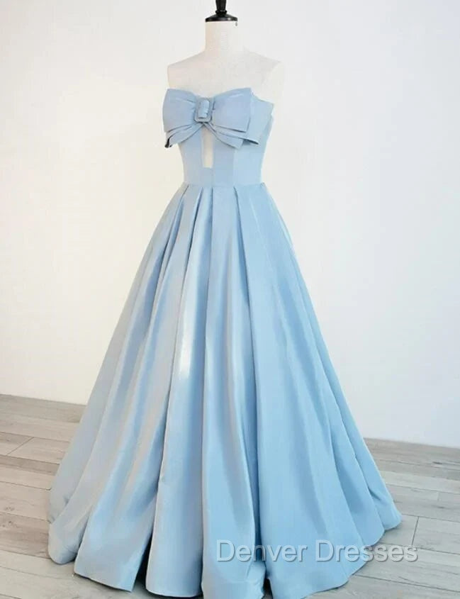 Blue Satin Long A-line Party Dress Prom Dress Blue Floor Length Evening Dress prom Dress shops